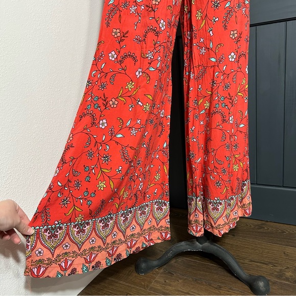 Jaase Bohemian Red Floral Wide Leg Palazzo Pants - Picture 2 of 4